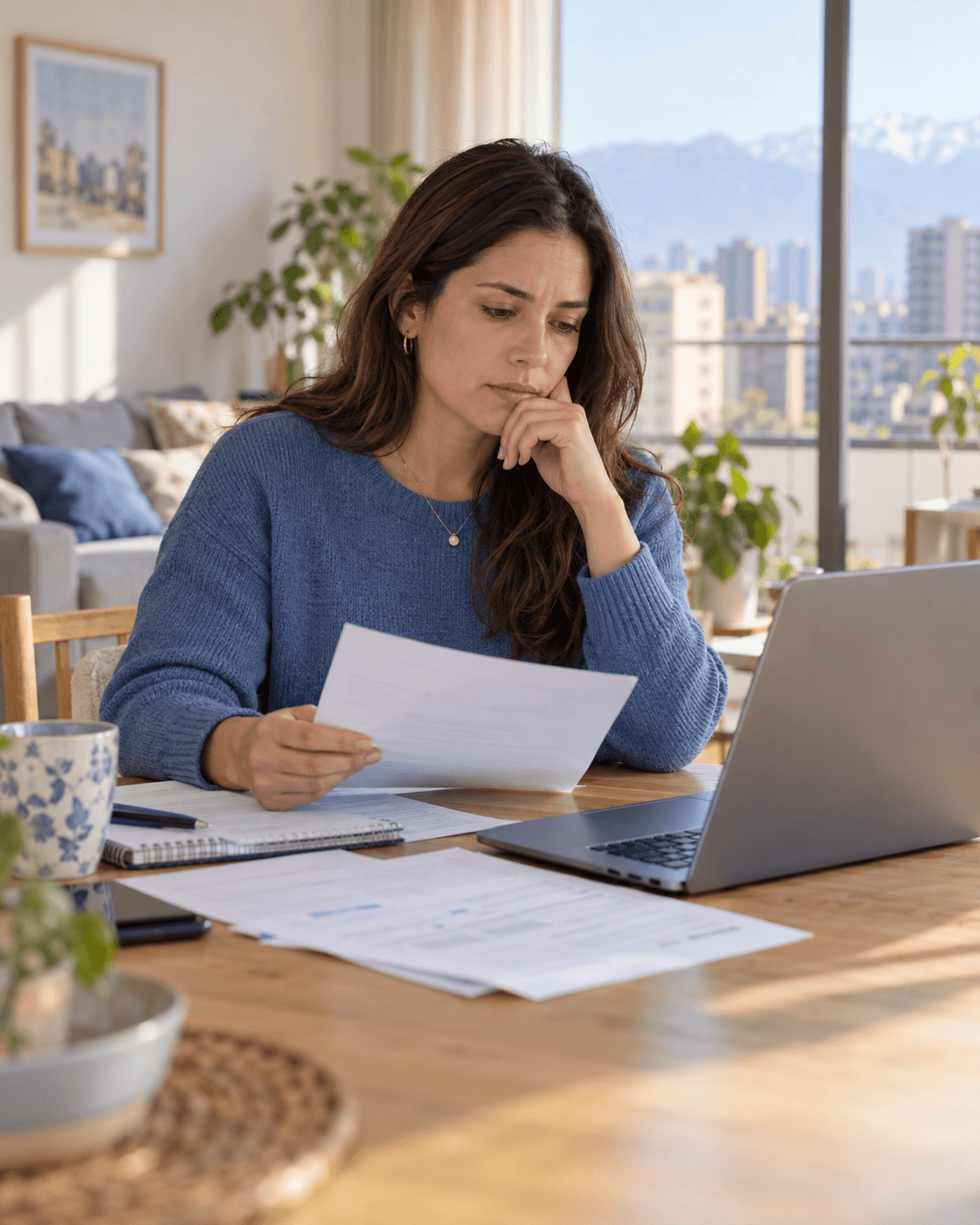 Una compradora revisa sus antecedentes de financiamiento en casa.